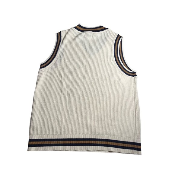 NWT-Club Room mens White Knit Cotton Sweater Vest XL With Striped Trim V-Neck - Picture 2 of 9